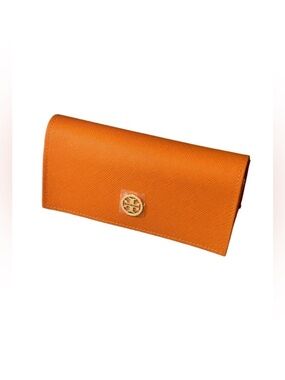 Tory Burch Orange Saffiano Leather Glasses Case  with Gold Logo and dustie